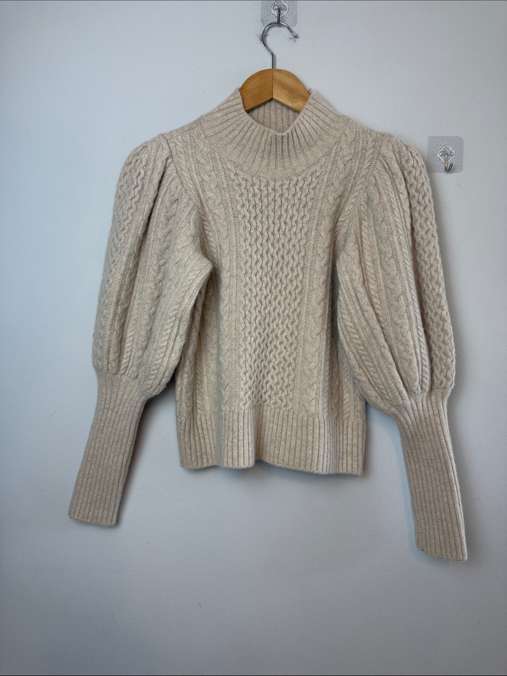 Sea New York Cable Stitch Sweater Extrafine Merino Wool in Barley Small Luxury - Picture 2 of 16
